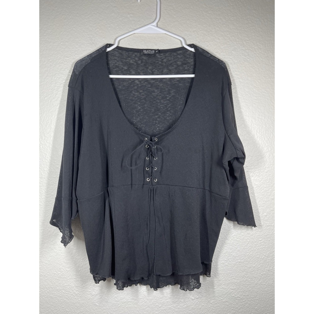 Hiatus  Plus Sz 3X Top Women Sheer Lace Up Whimsigoth Witchy Fairy Grunge